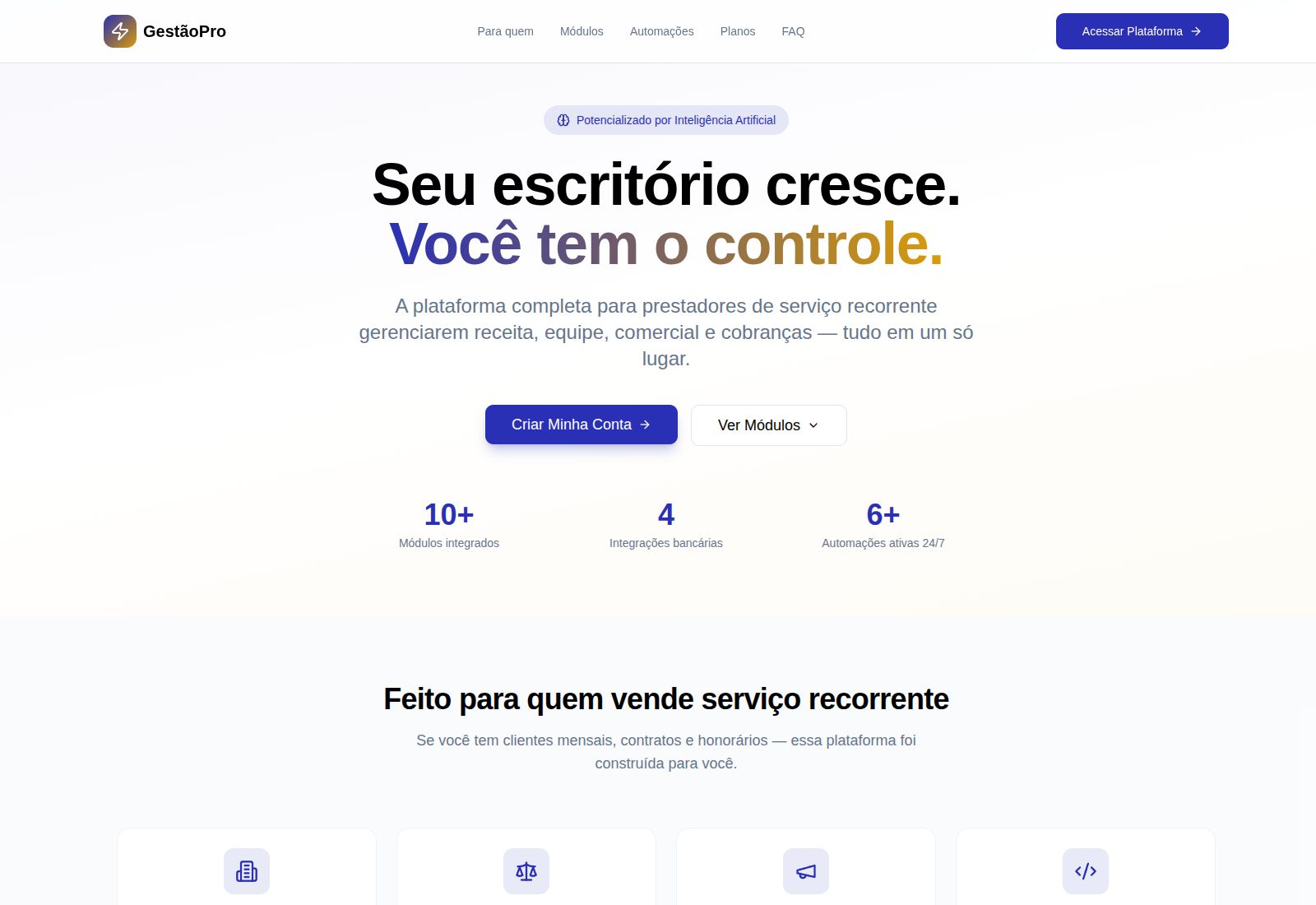 Página pública do GestãoPro no endereço da FarmaBrasil Contabilidade