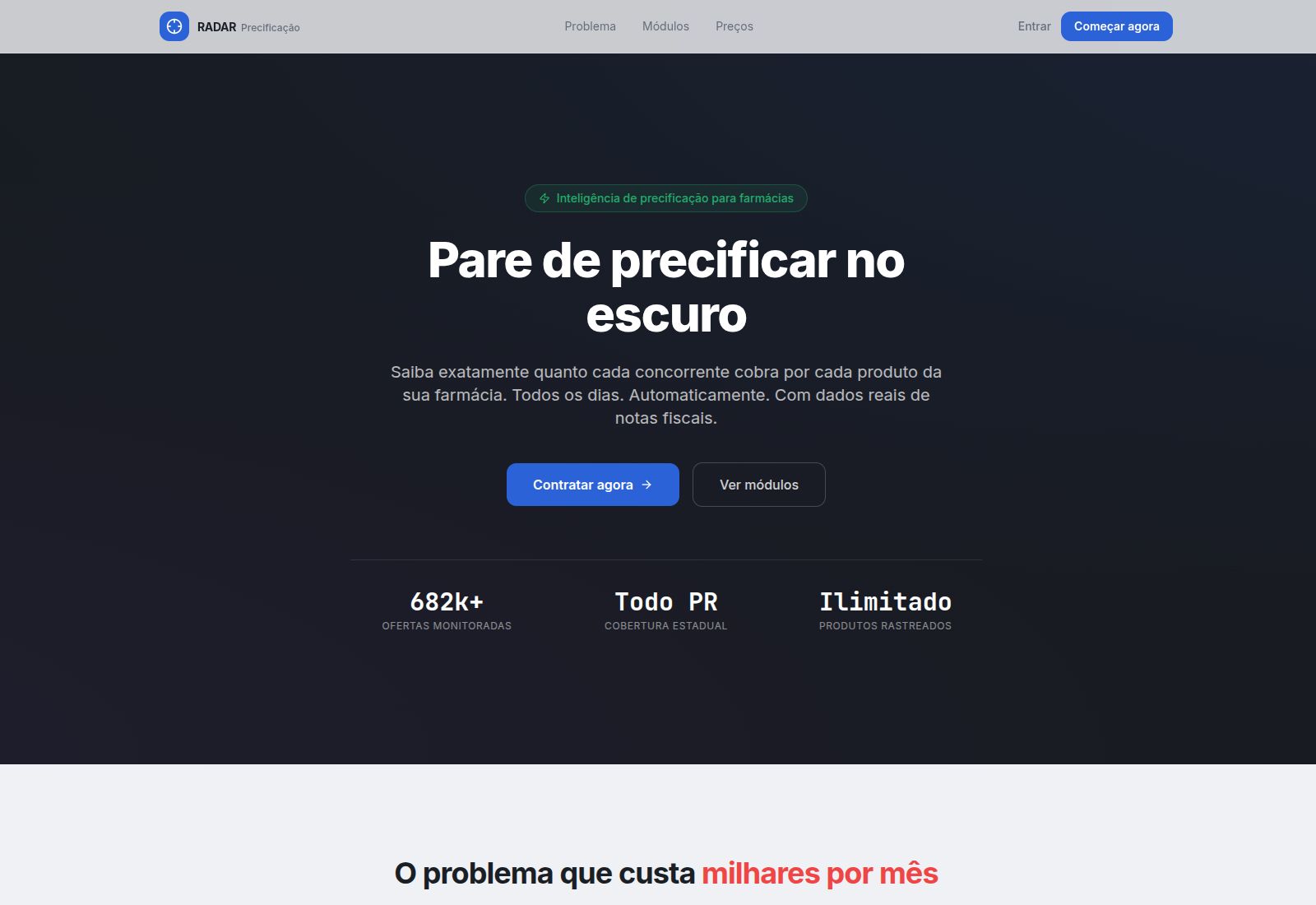 Página pública do PriceFarma, identificado como RADAR Precificação